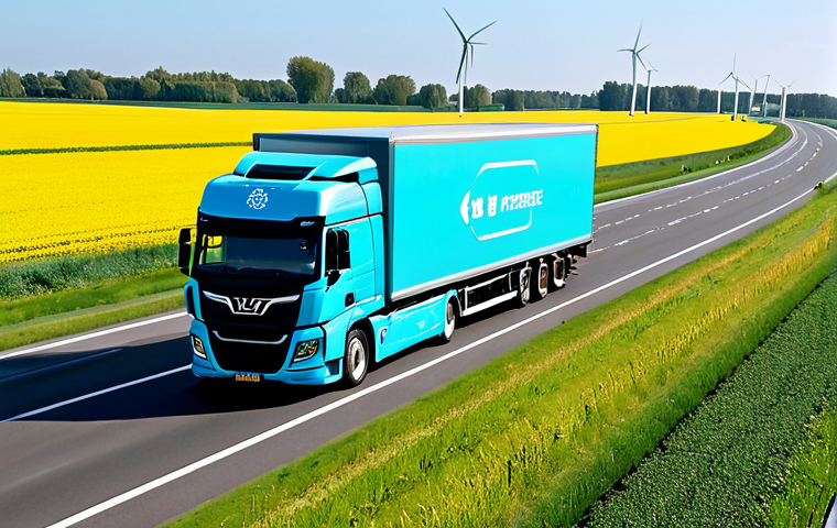 Autonomous Truck on a Dutch Highway**

"A modern, fully electric autonomous truck, fully loaded with goods, driving on a typical Dutch highway surrounded by green fields and windmills, appropriate attire, safe for work, perfect anatomy, natural proportions, daytime, clear sky, showcasing advanced sensor technology, professional, modest, family-friendly, well-formed wheels, proper light."

**