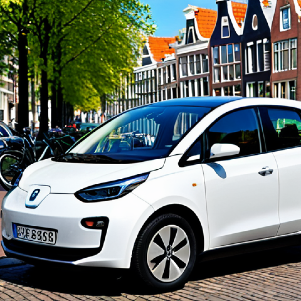 Deelauto (Car Sharing)**

"A modern electric car parked in a designated car sharing zone in Amsterdam, Netherlands.  Canals and traditional Dutch houses in the background.  The car is clean and well-maintained. Sunny day.  Highly detailed, photorealistic, 8k, perfect composition, sharp focus."

**